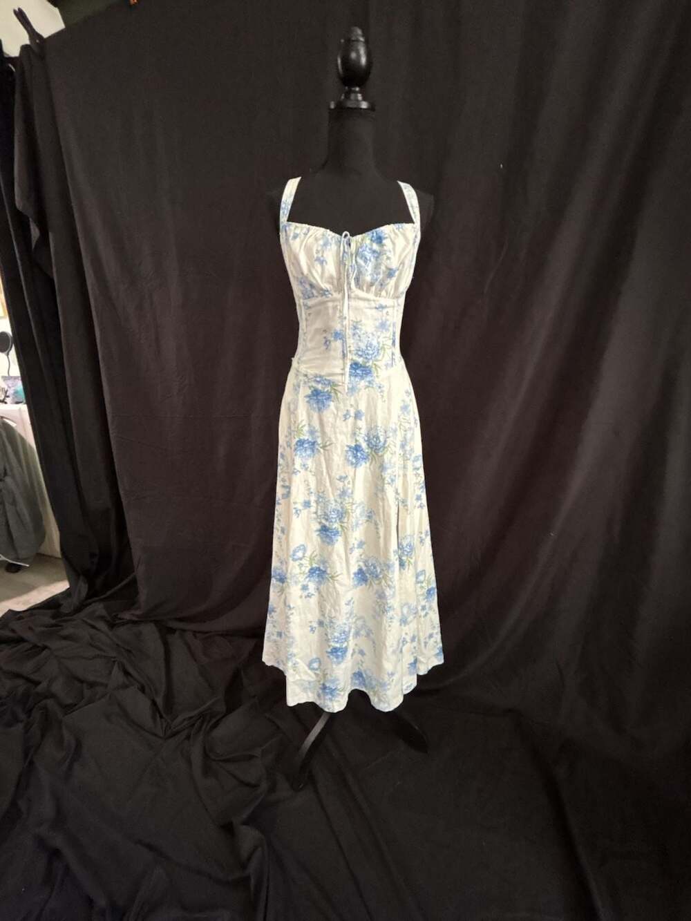 Dress Forum Los Angeles Blue Floral Corset Midi Dress